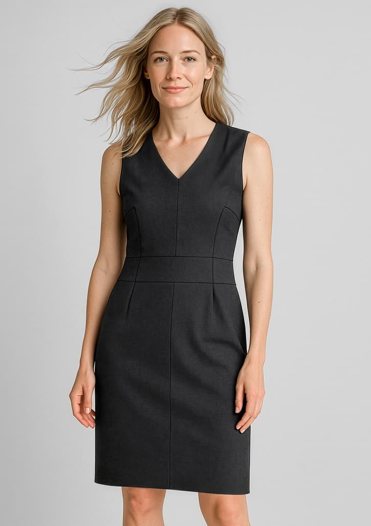 Comfort Wool Stretch Womens Sleeveless V-Neck Dress — Black