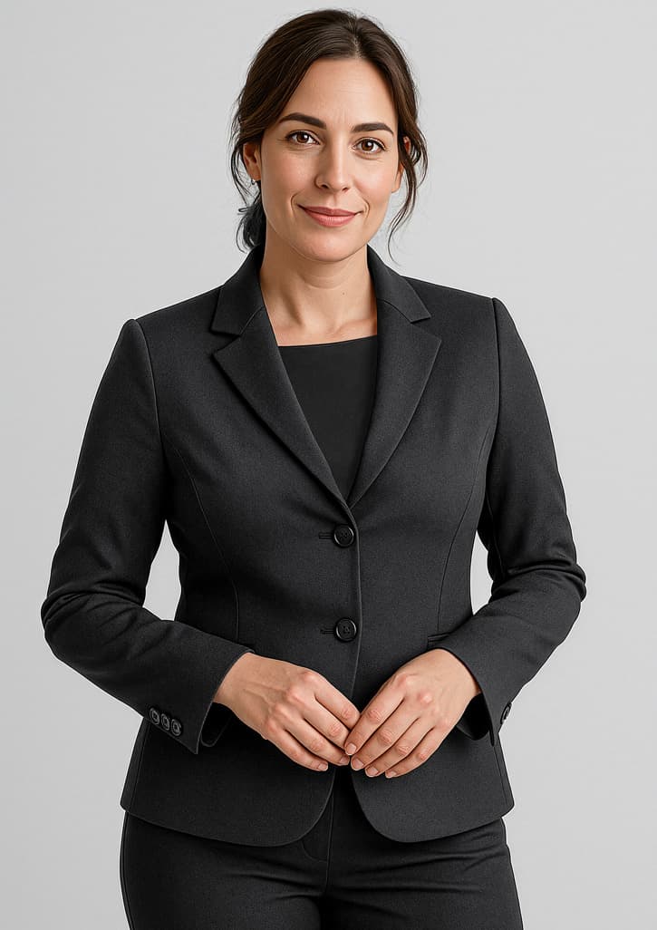 Comfort Wool Stretch Womens 2 Button Mid Length Jacket — Black