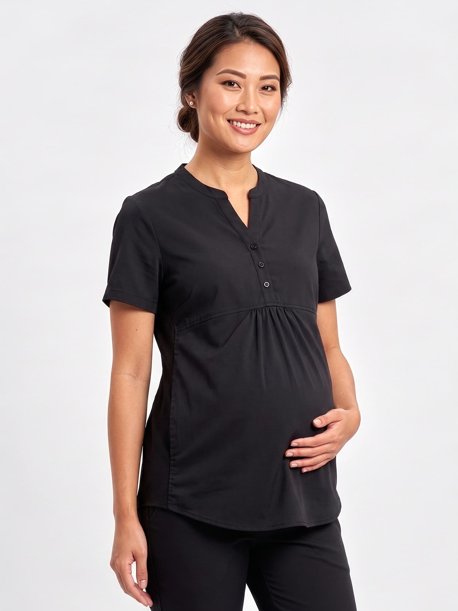 Rose Womens Tunic Scrub Top — Black