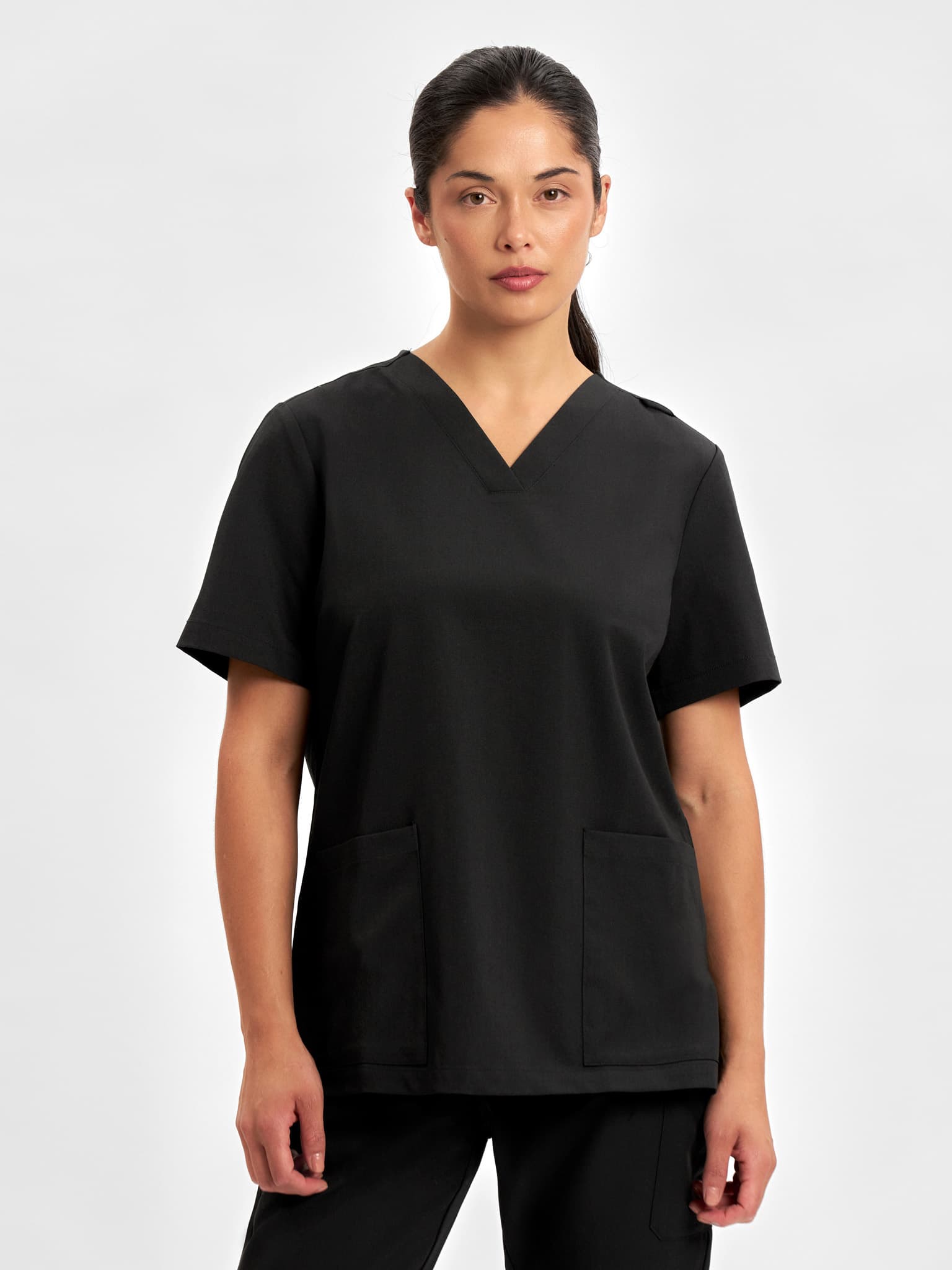 Pulse Womens V-Neck Scrub Top — Black