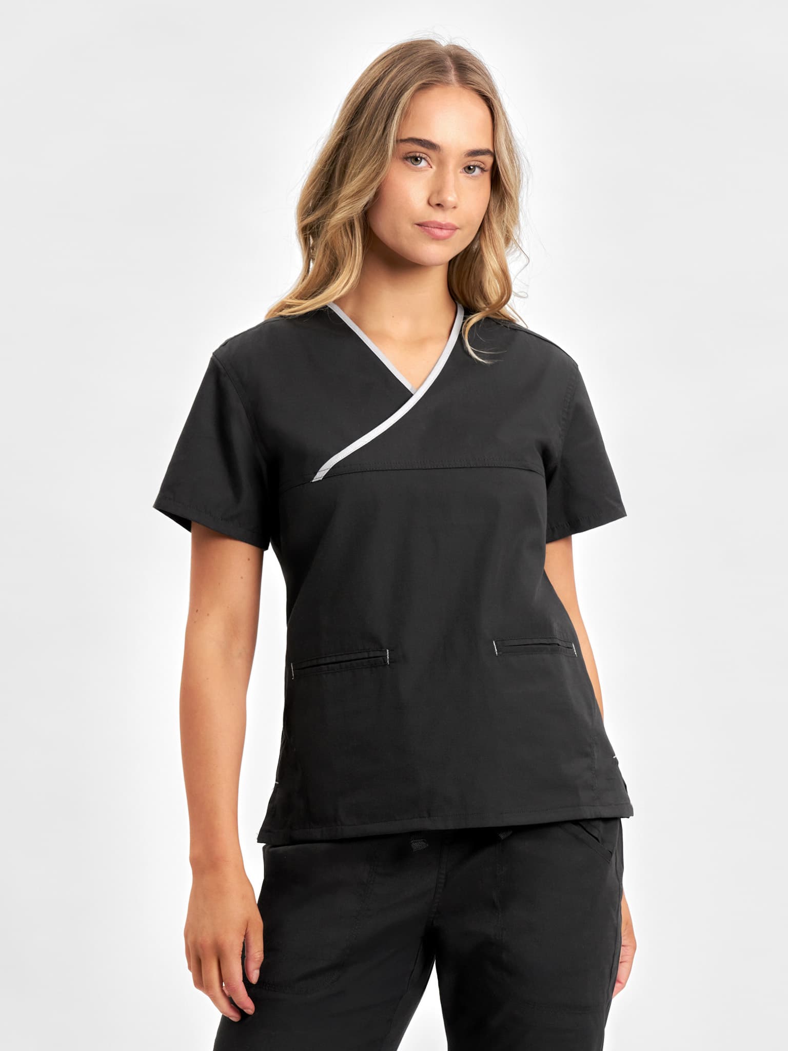 Classic Womens Contrast Scrub Top — Black/Pewter