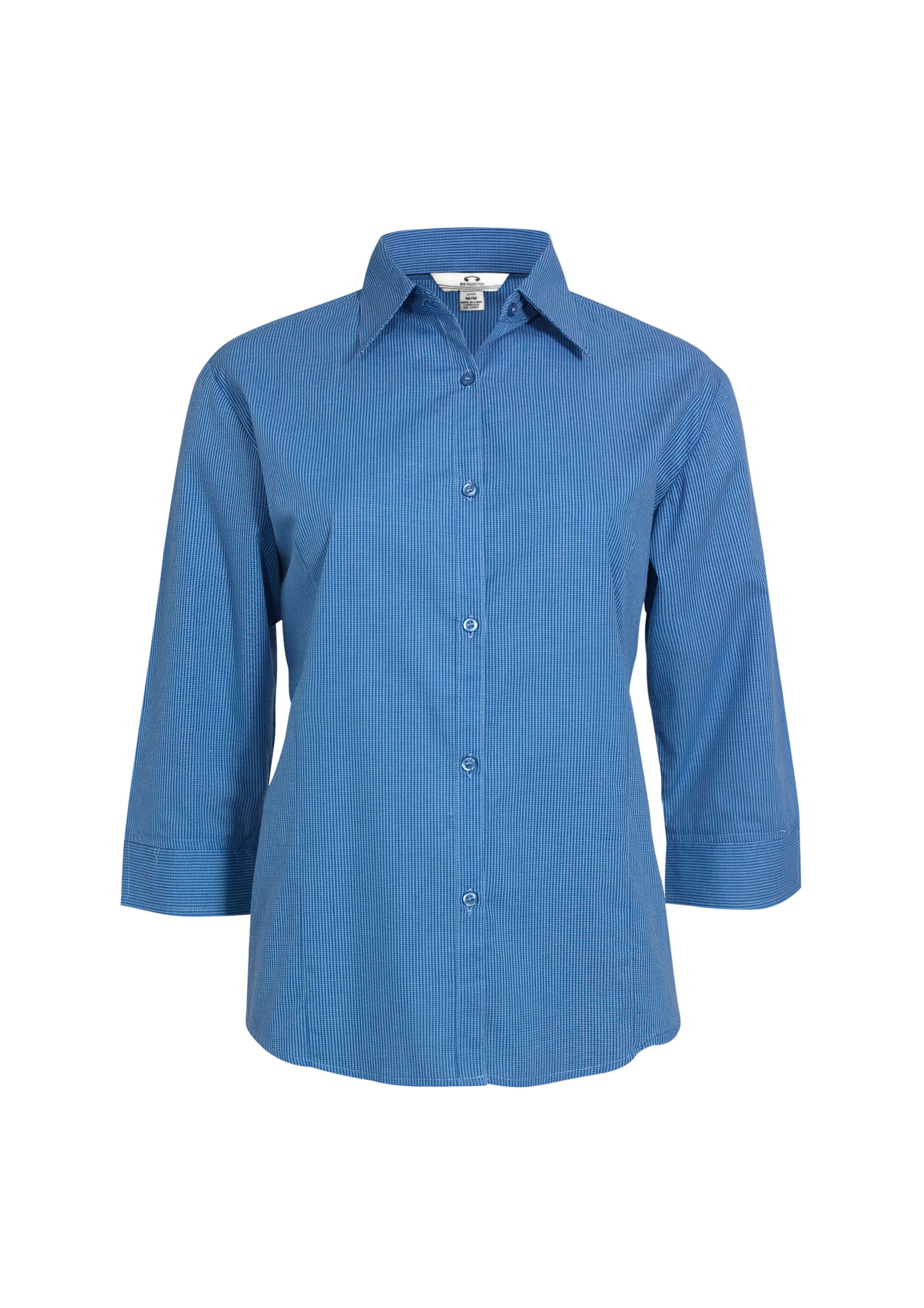 Micro Womens Check 3/4 Sleeve Shirt — Mid Blue