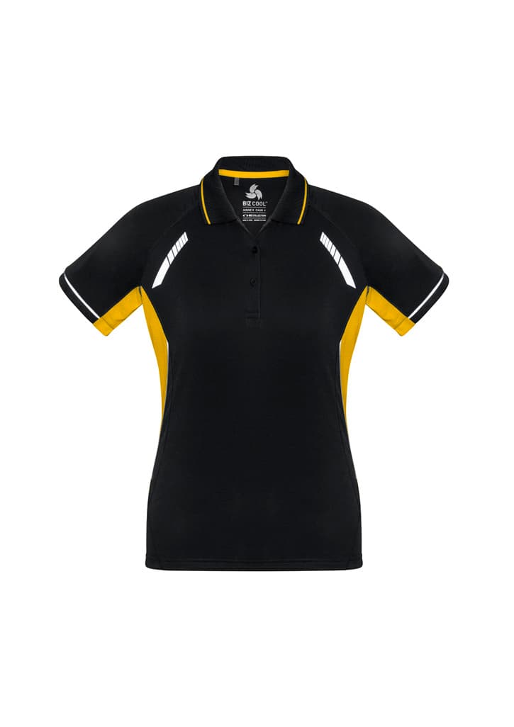 Renegade Womens Short Sleeve Polo — Black/Gold/Silver