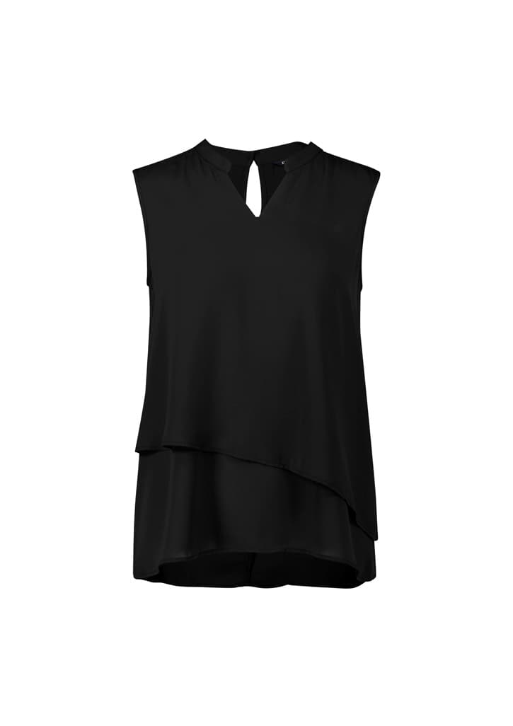 Seville Womens Sleeveless Layered Blouse — Black