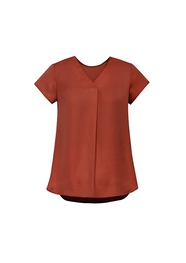 Kayla Womens V-Neck Pleat Blouse — Auburn