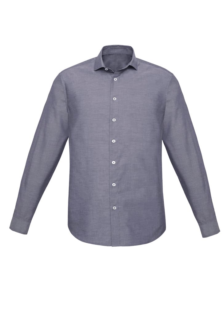 Charlie Mens Slim Fit Long Sleeve Shirt — Navy Chambray