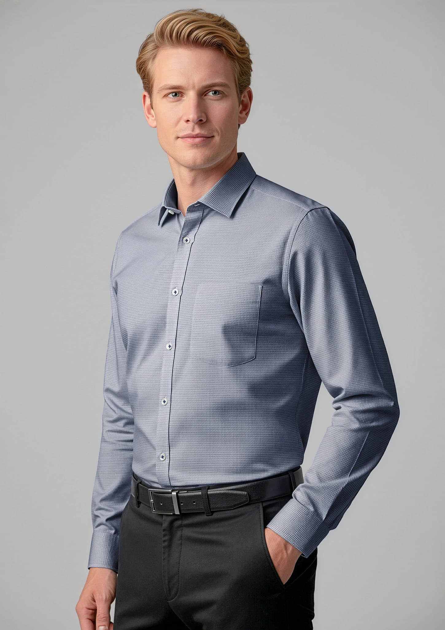 Bristol Mens Classic Long Sleeve Shirt — White/Navy