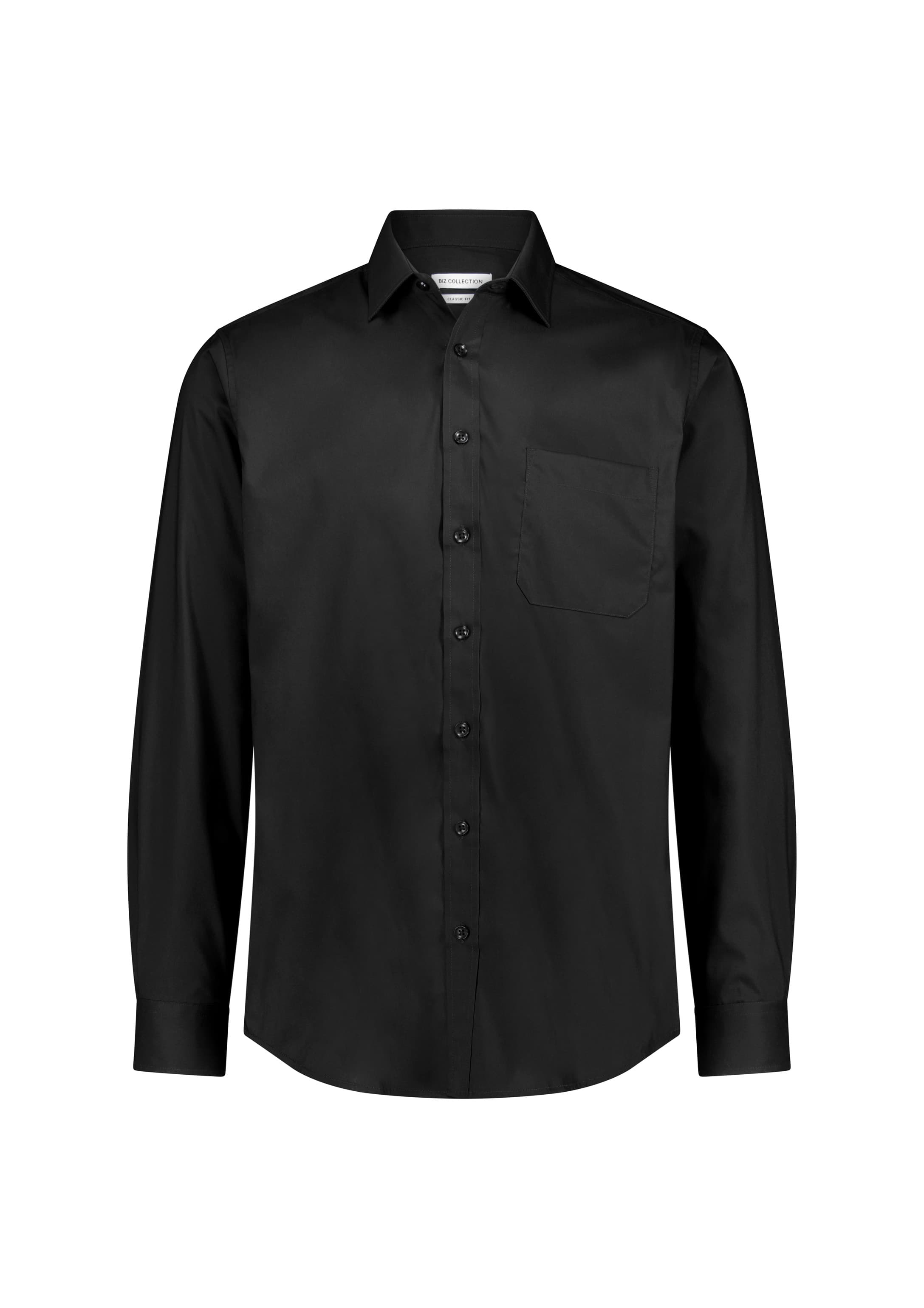 Fitzroy Mens Classic Fit Long Sleeve Shirt — Black