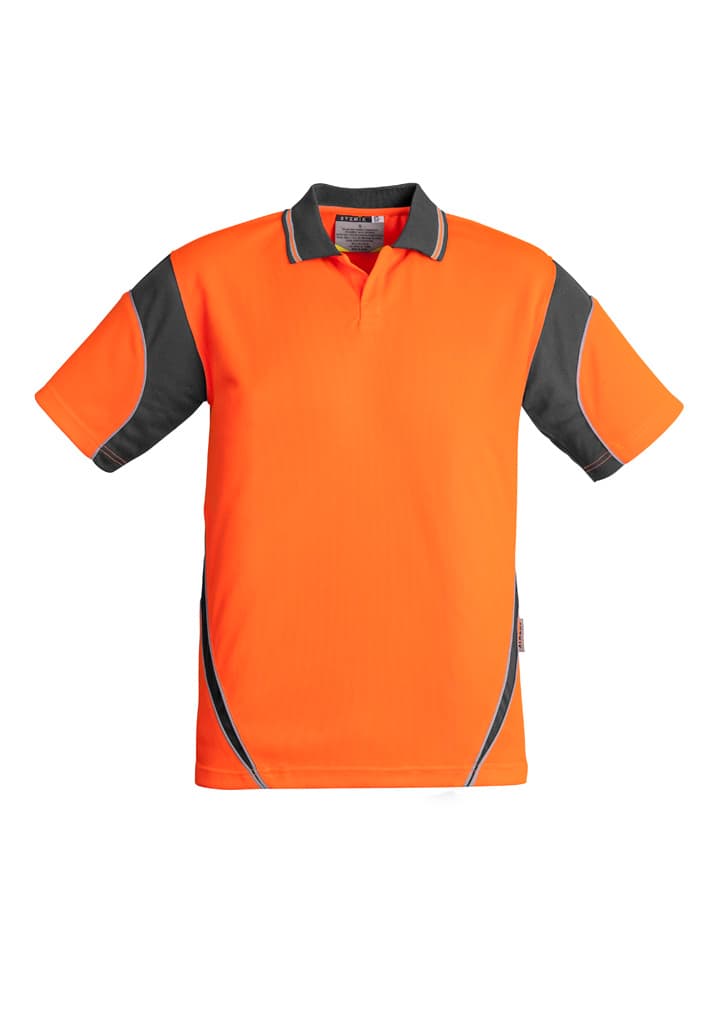 Mens Hi Vis Aztec Short Sleeve Polo — Orange/Charcoal