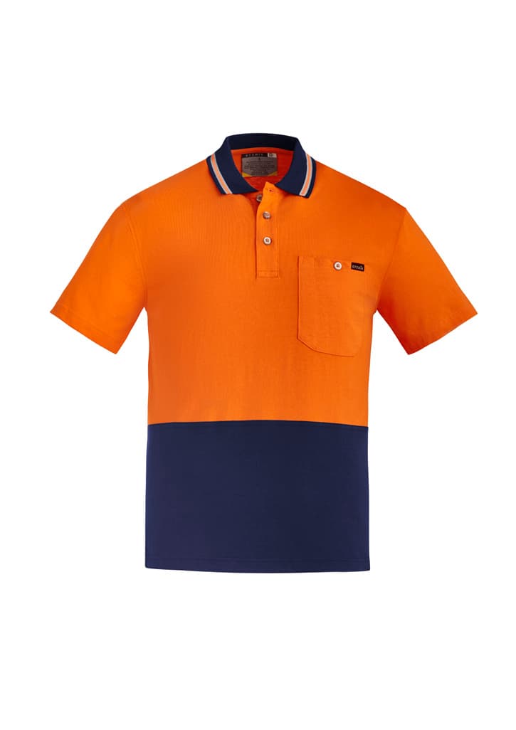 Mens Hi Vis Cotton Short Sleeve Polo — Orange/Navy