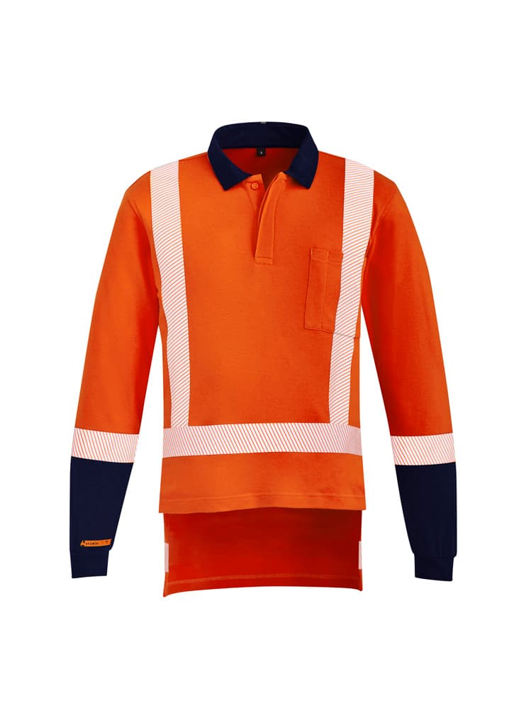 Mens Orange Flame TTMC-W23 X Back Taped Polo — Orange/Navy