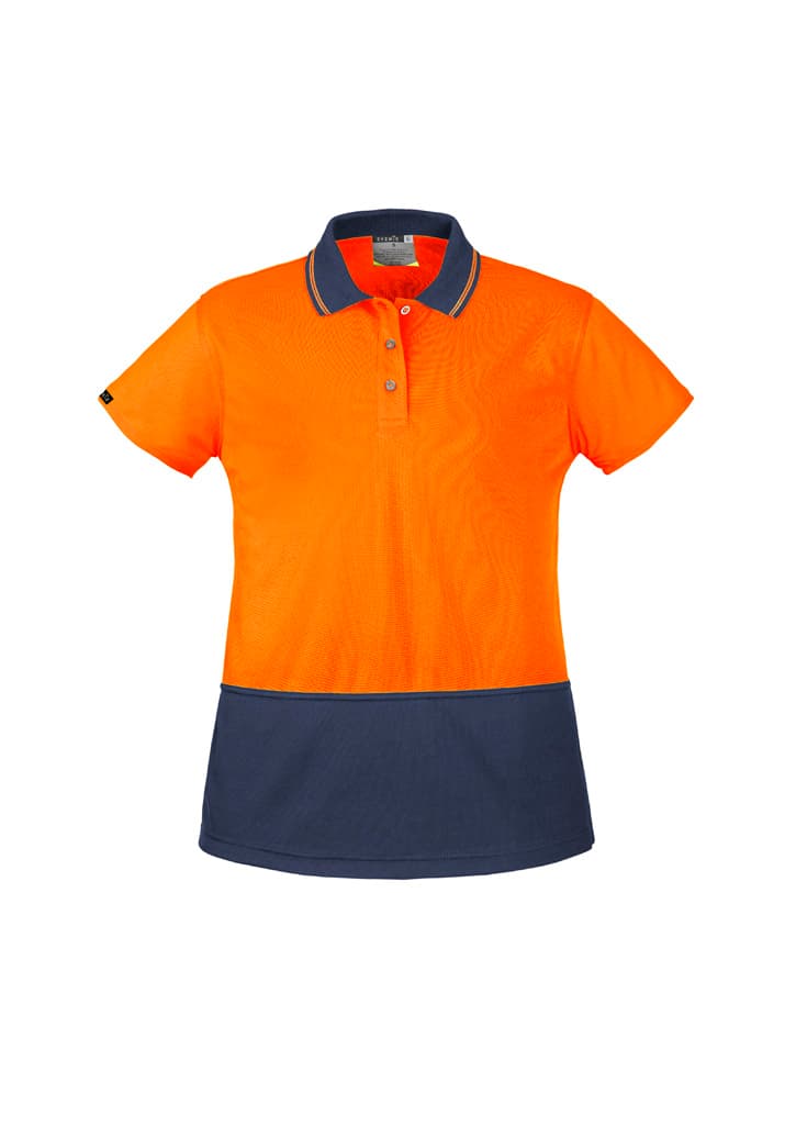 Womens Hi Vis Basic Short Sleeve Polo — Orange/Navy