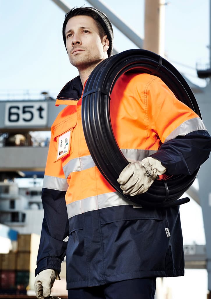 Mens Hi Vis Ultralite Waterproof Jacket — Orange/Navy