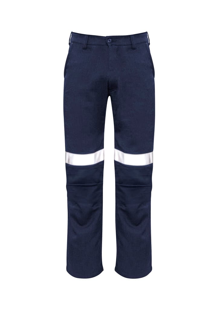 Mens Orange Flame Traditional Style Taped Work Pant — Navy