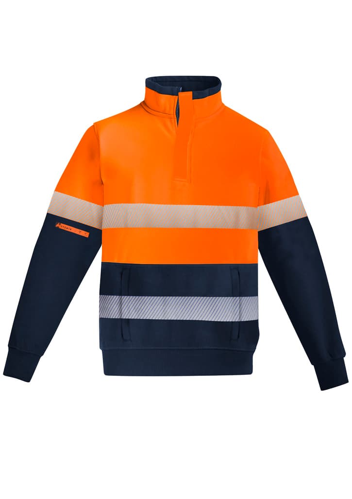 Mens Orange Flame Hi Vis 1/4 Zip Pullover - Hoop Taped — Orange/Navy