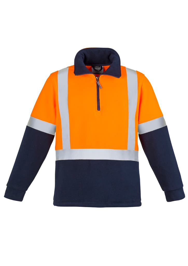 Unisex Hi Vis Polar Fleece Pullover - Shoulder Taped — Orange/Navy