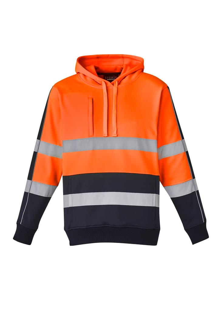 Unisex Hi Vis Stretch Taped Hoodie — Orange/Navy