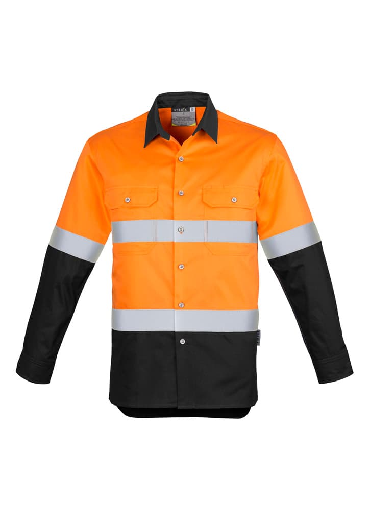 Mens Industrial Long Sleeve Shirt - Hoop Taped — Orange/Black