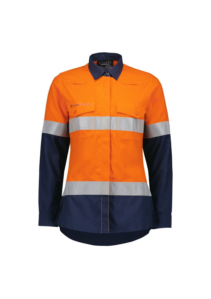 Womens Orange Flame Lightweight Ripstop Taped Shirt — Orange/Navy