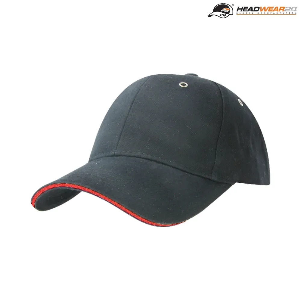 M6001 Headwear24 Metal Sandwich Peak — Black/Red