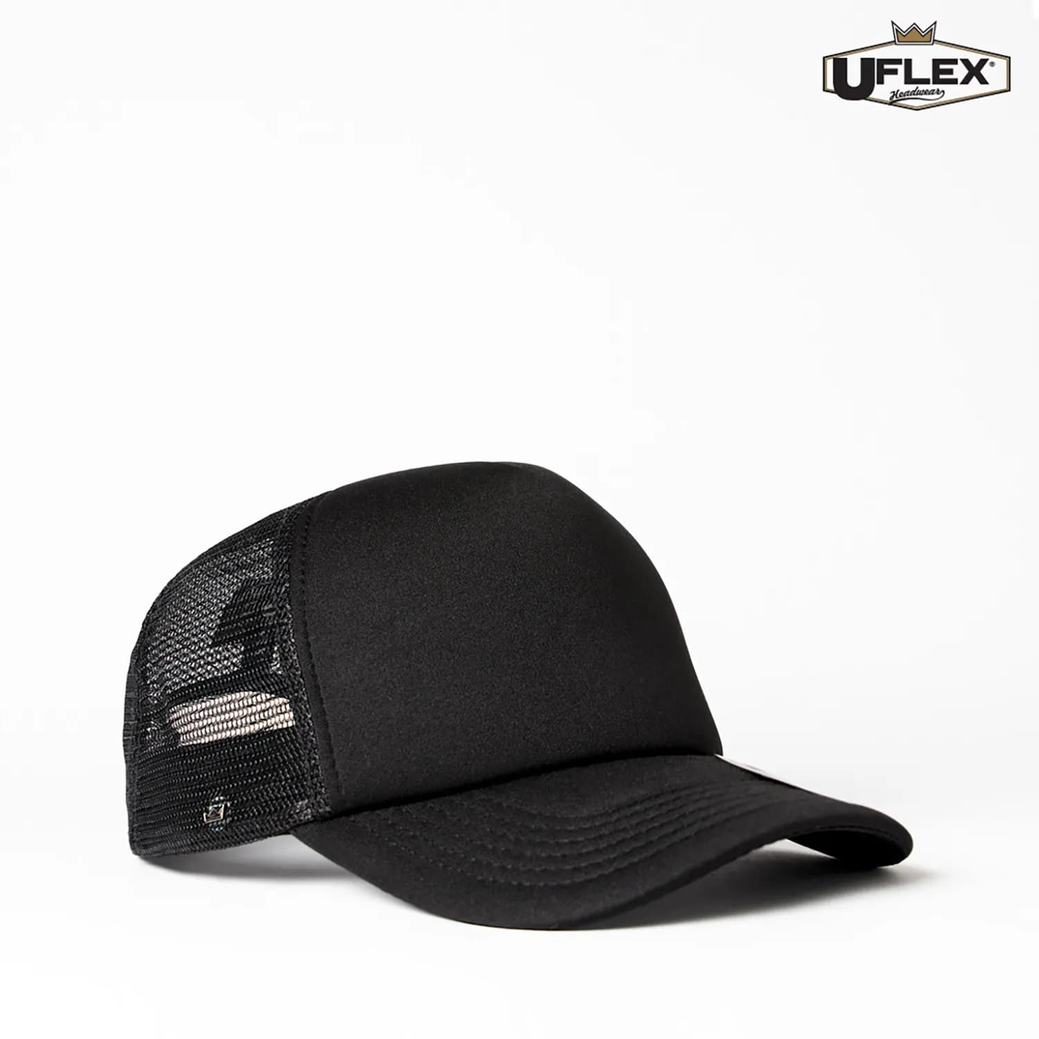 U15502 UFlex Snap Back Trucker — Black/Black Mesh