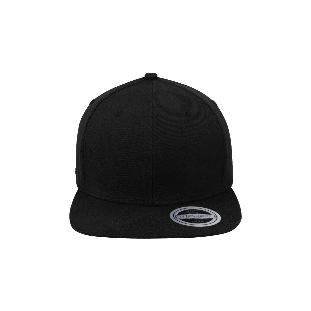 U15604 UFlex Adults Flat Peak 6 Panel Fitted — Black