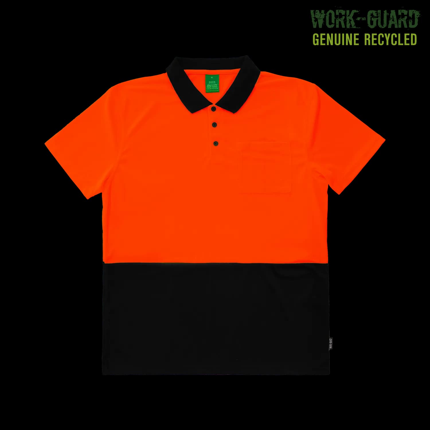 R481X Work-Guard Recycled Hi Vis Polo — Safety Orange/Black