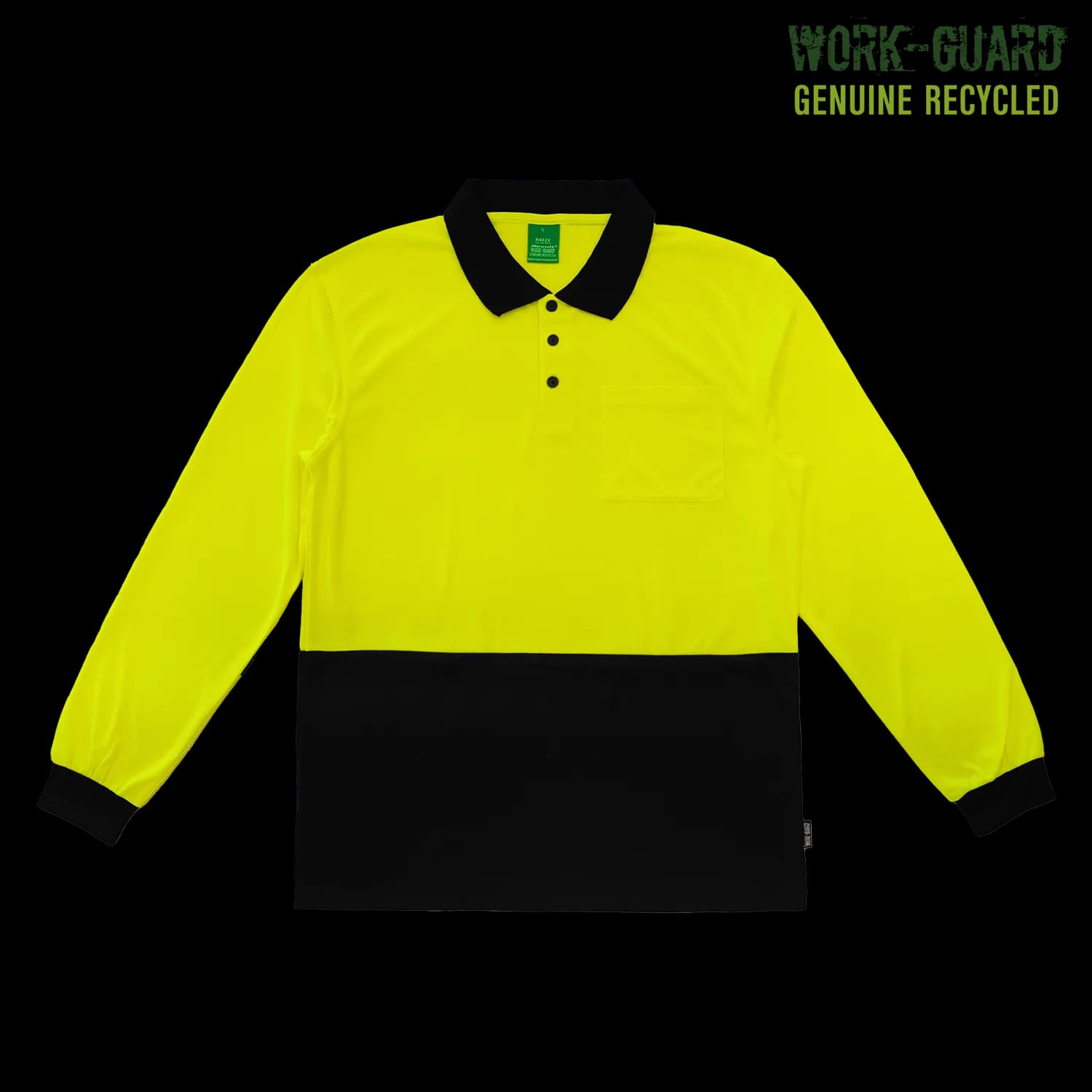 R482X Work-Guard Recycled Hi Vis Longsleeve Polo —  Safety Yellow / Black
