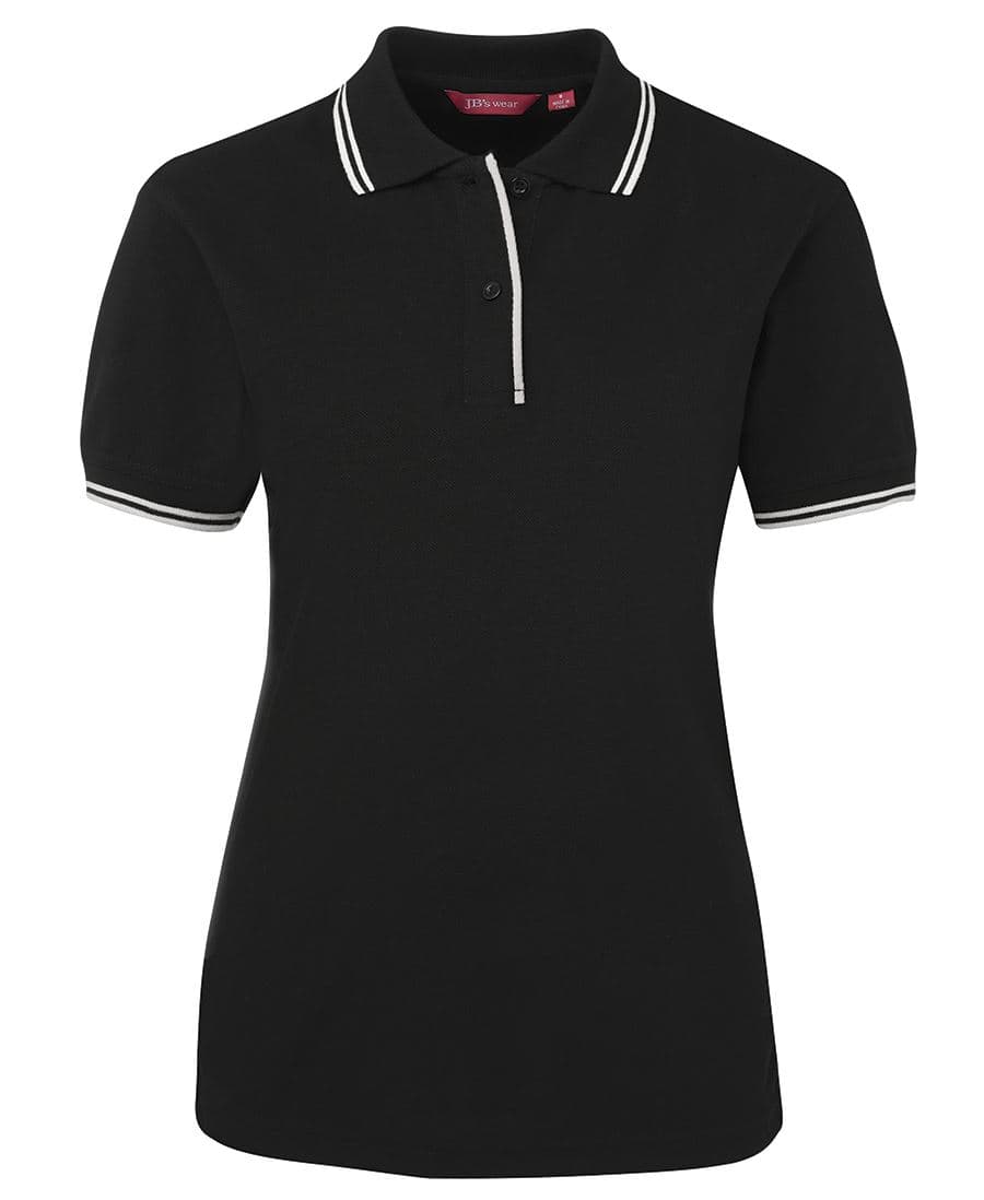 JB's LADIES CONTRAST POLO BLACK/WHITE-08 — Black/White