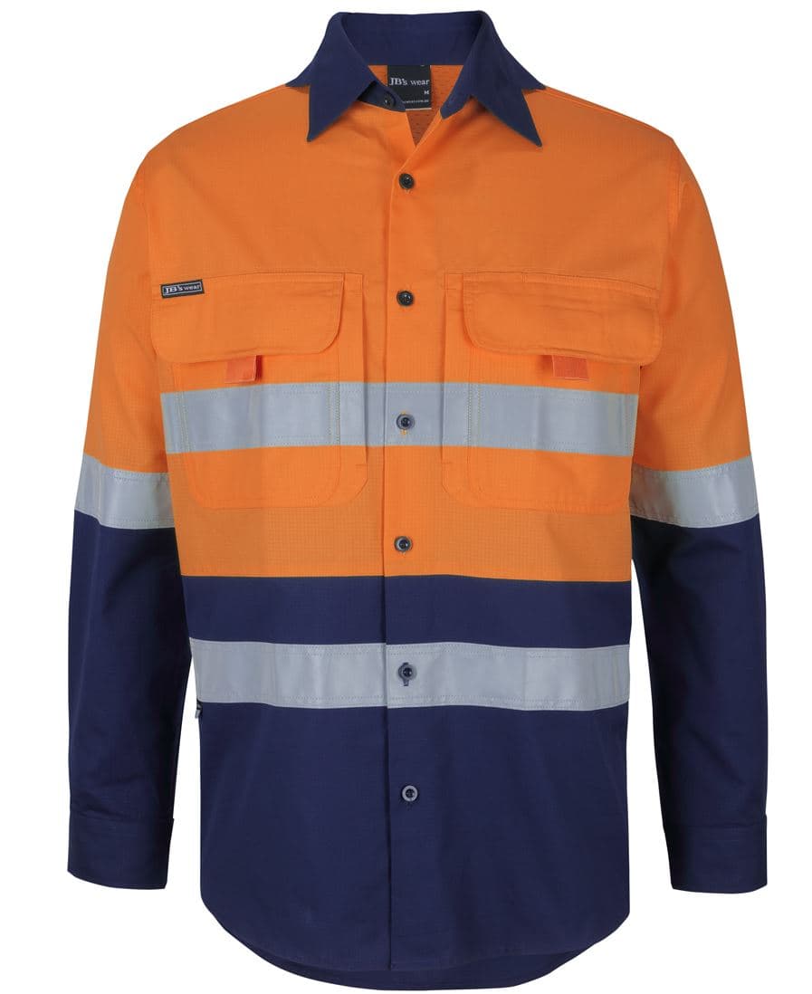 JB's HV (D+N) L/S RIPSTOP FISHING SHIRT — Orange/Navy