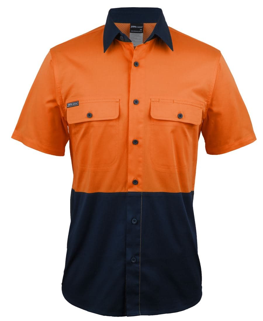 JB's HV S/S STRETCH WORK SHIRT — Orange/Navy