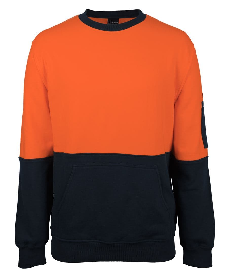 JB's HV 310 COTTON CREW NECK FLEECE ORANGE/NAVY -2XS — Orange/Navy