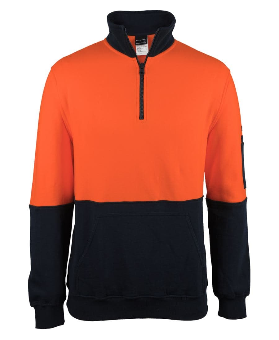JB's HV 310 COTTON 1/2 ZIP FLEECE ORANGE/NAVY -2XS — Orange/Navy