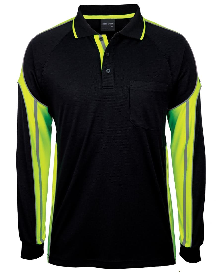 JB's L/S STREET PANEL POLO BLACK/LIME-2XS — Black/Lime