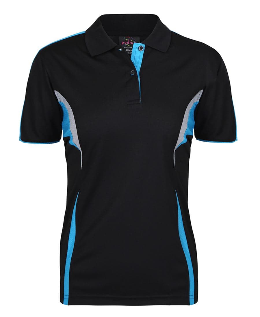 PODIUM LADIES COOL POLO BLACK/AQUA/GREY -08 — Black/Aqua/Grey