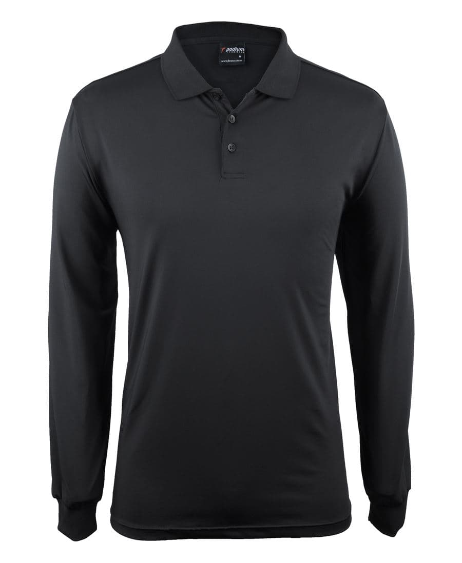 PODIUM L/S STRETCH POLO — Black