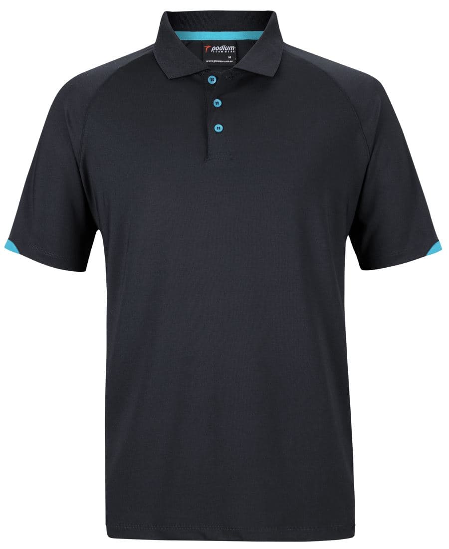 PODIUM CONTRAST STRETCH POLO — Black/Aqua