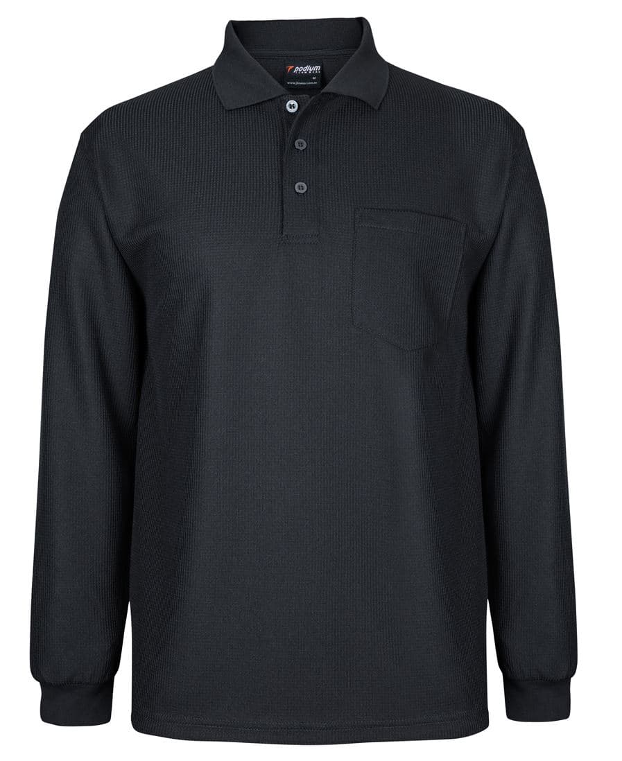 PODIUM L/S WAFFLE POCKET POLO BLACK-S — Black