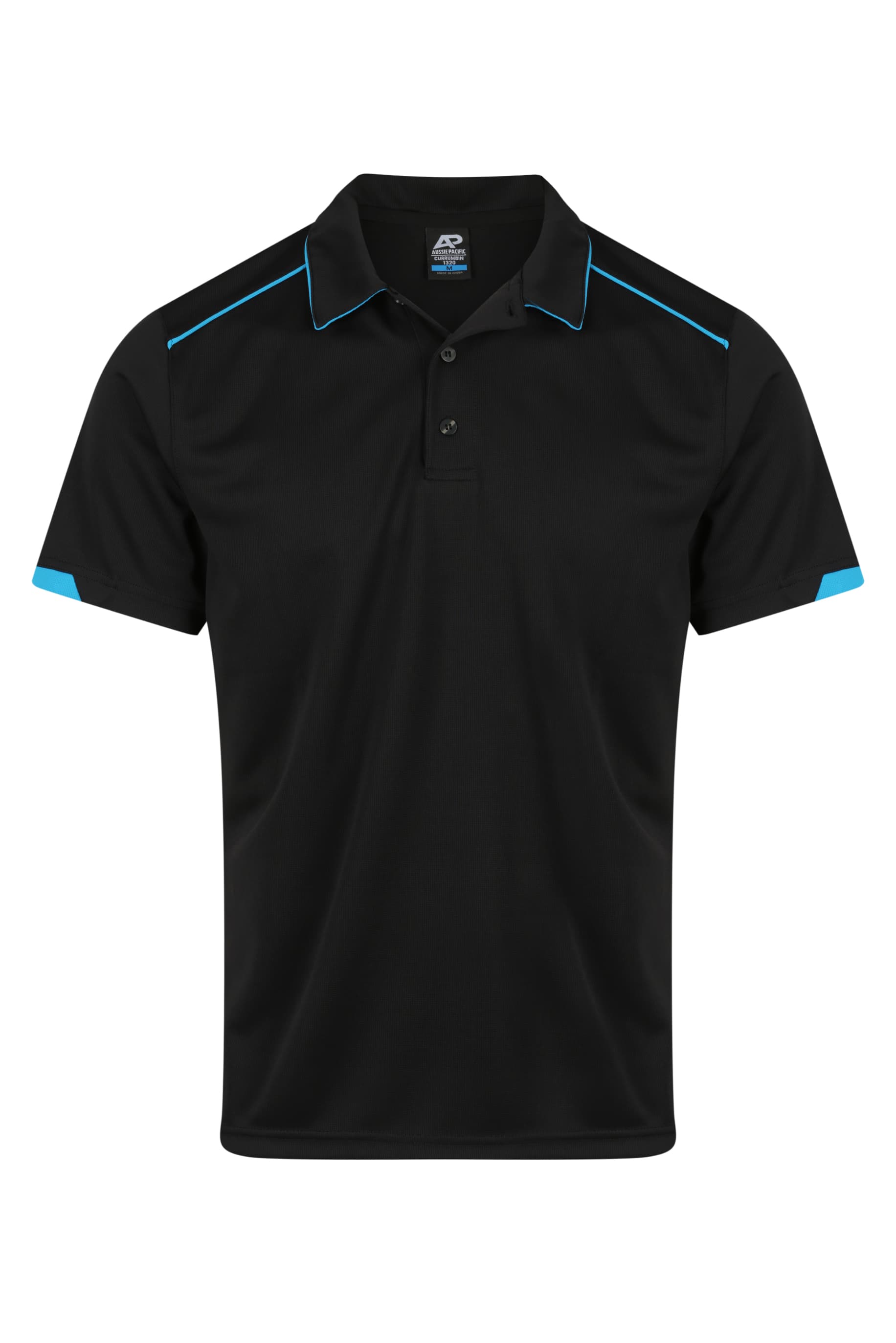 CURRUMBIN MENS POLOS - 1320 — BLACK/CYAN