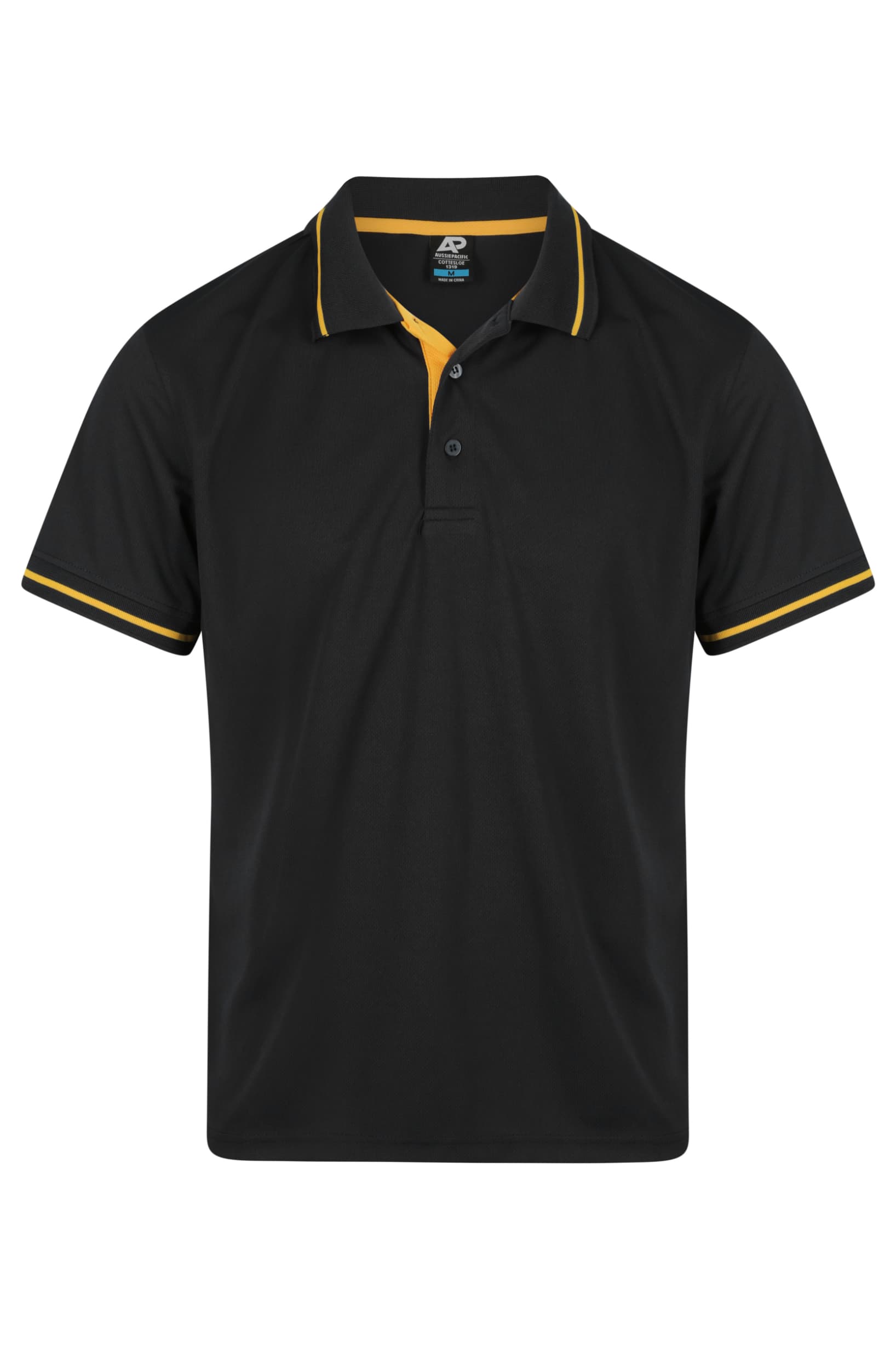 COTTESLOE MENS POLOS - 1319 — BLACK/GOLD