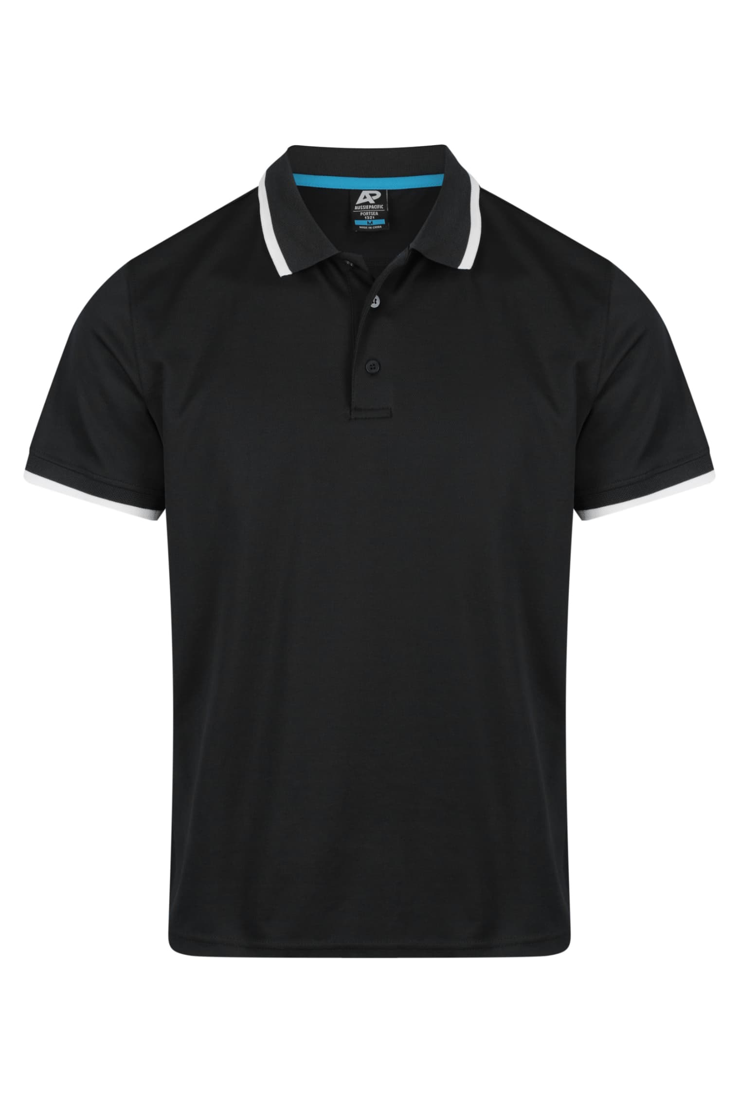 PORTSEA MENS POLOS - 1321 — BLACK/WHITE