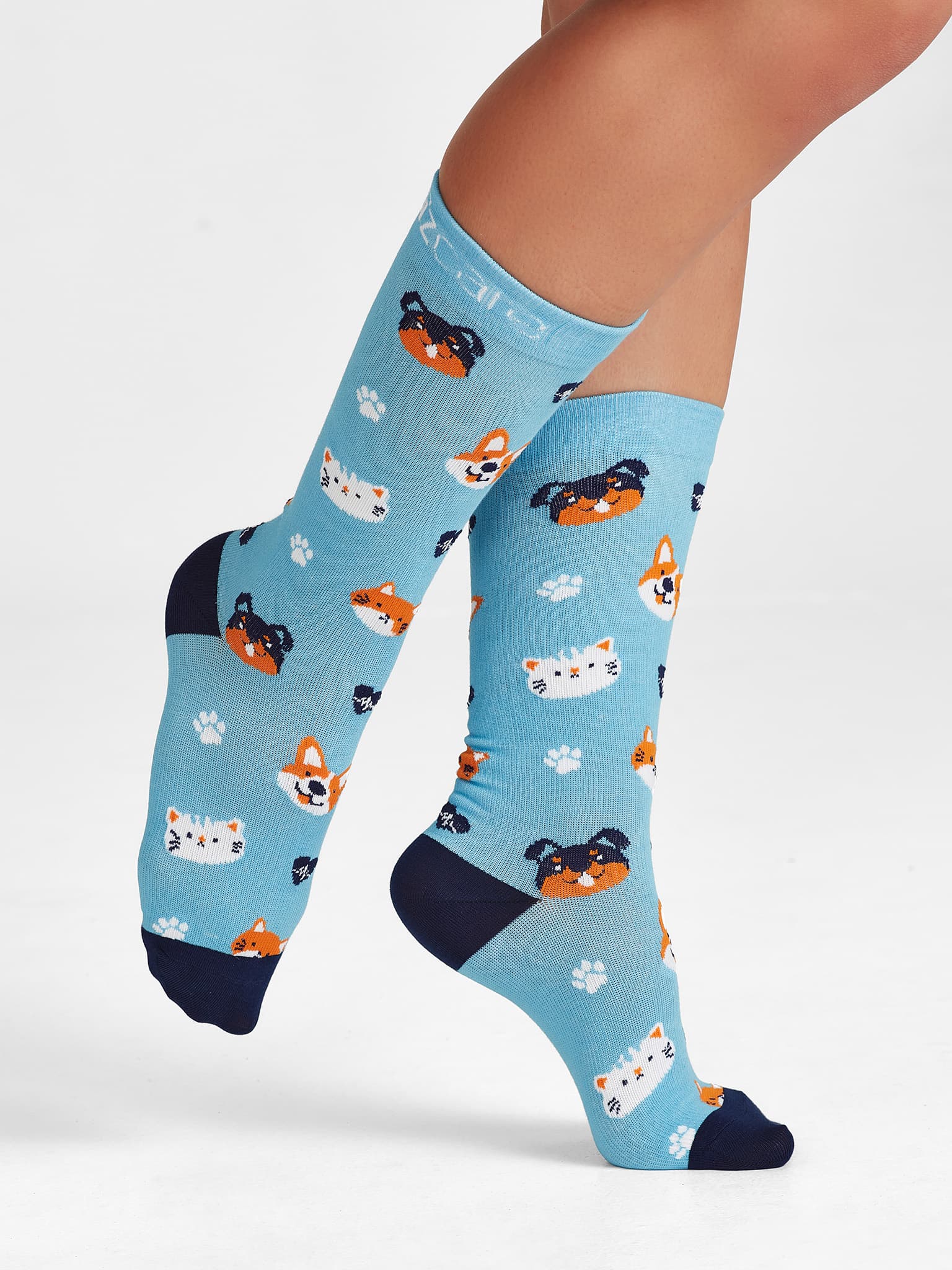 Happy Unisex Feet Comfort Socks — Mid Blue/Navy