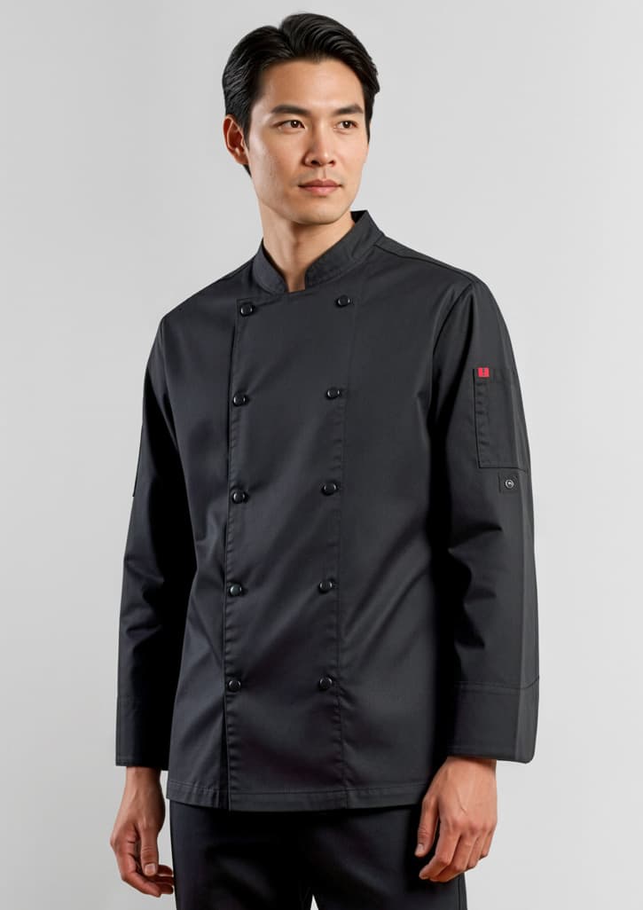 Gusto Mens Long Sleeve Chef Jacket — Black