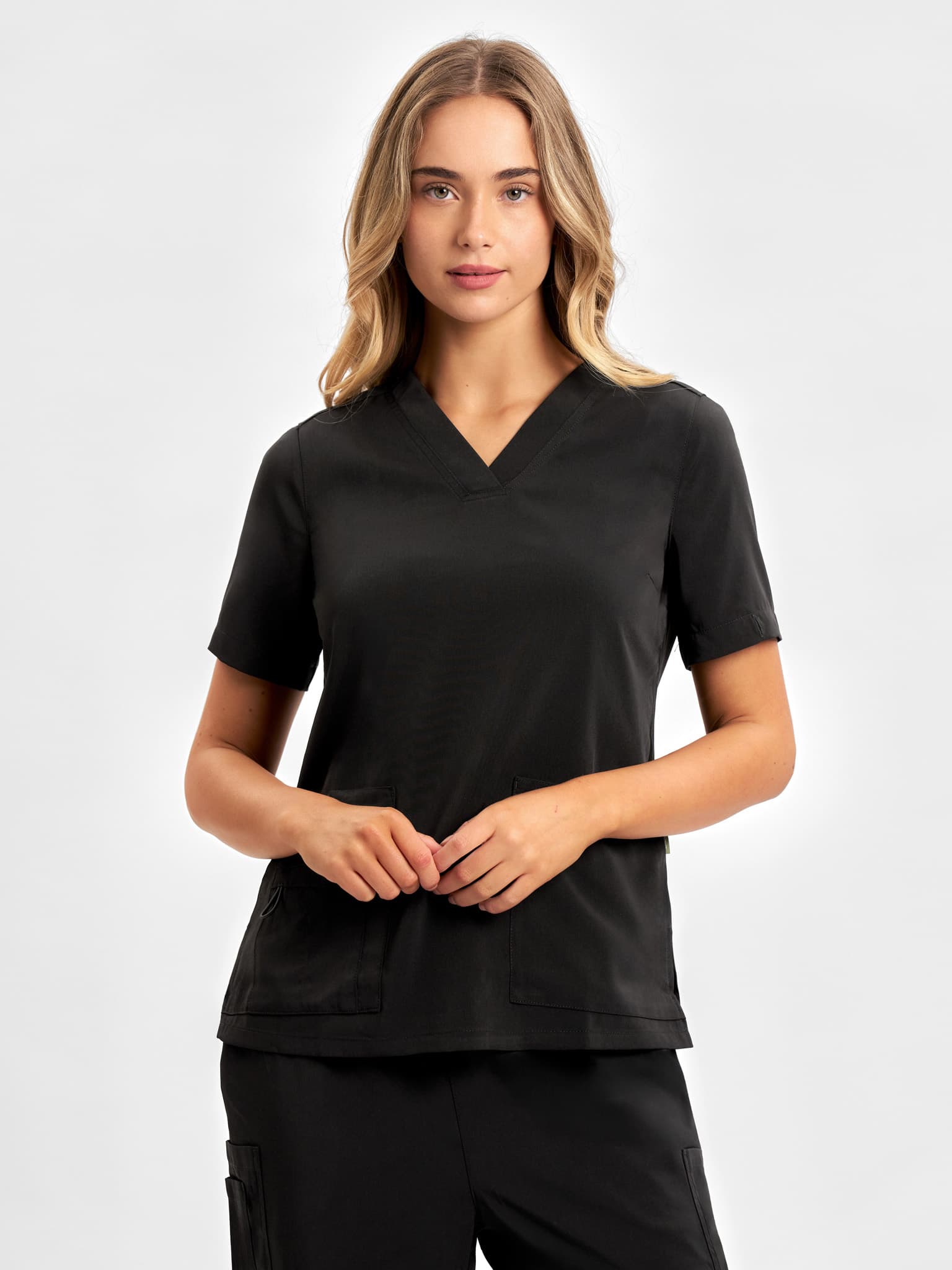 Avery Womens V-Neck Scrub Top — Black