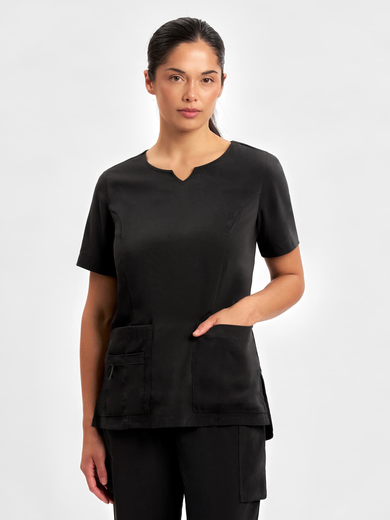 Avery Womens Round Neck Scrub Top — Black
