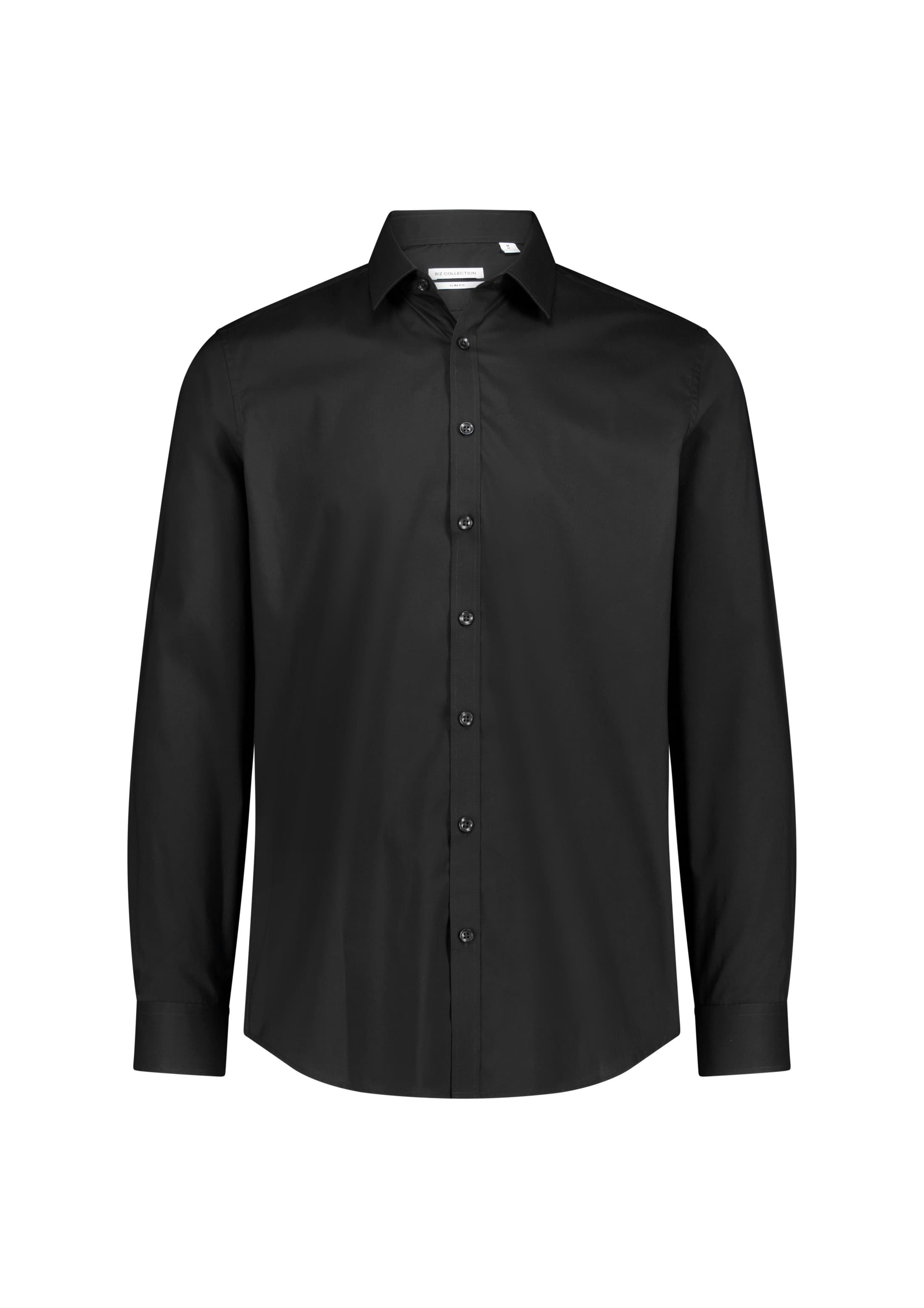 Fitzroy Mens Slim Fit Long Sleeve Shirt — Black