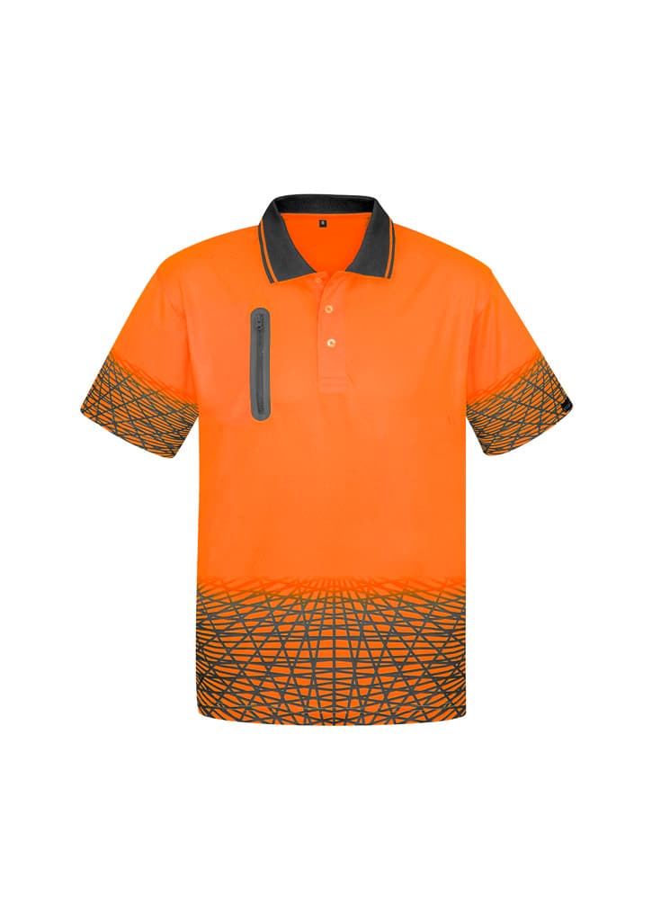 Mens Hi Vis Tracks Short Sleeve Polo — Orange/Charcoal
