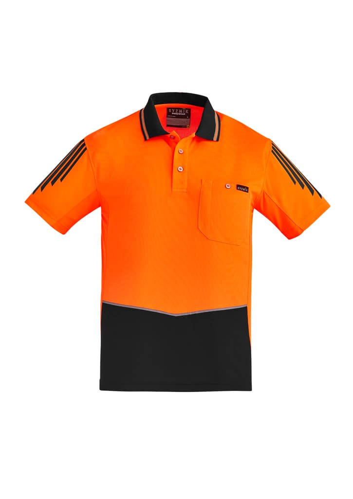 Mens Hi Vis Flux Short Sleeve Polo — Orange/Black