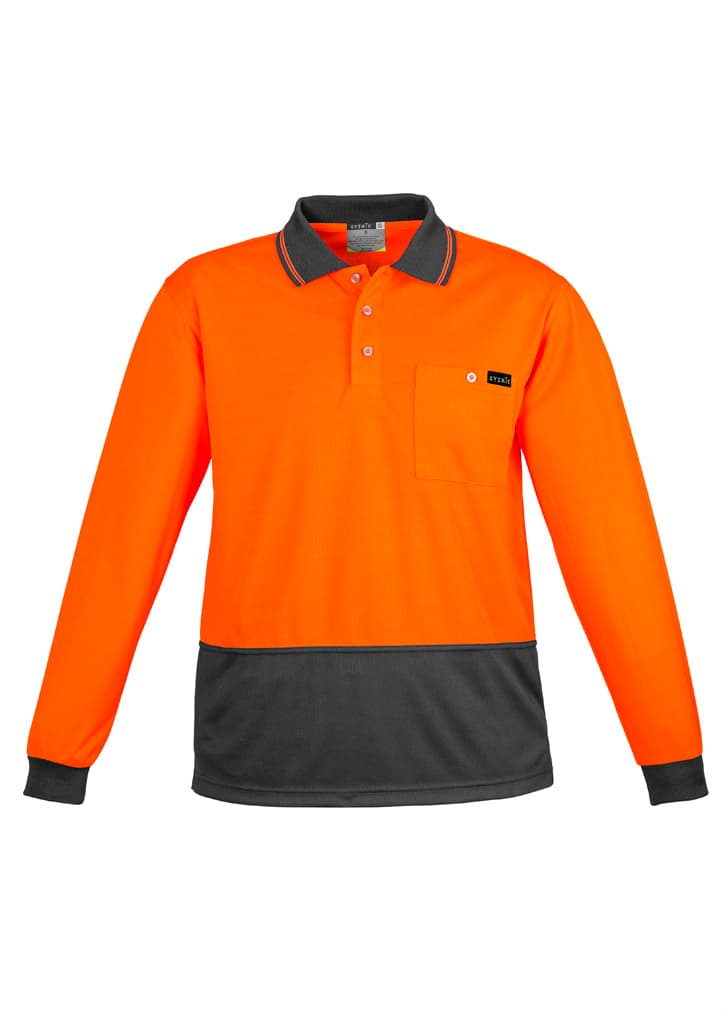 Mens Hi Vis Comfort Back Long Sleeve Polo — Orange/Charcoal