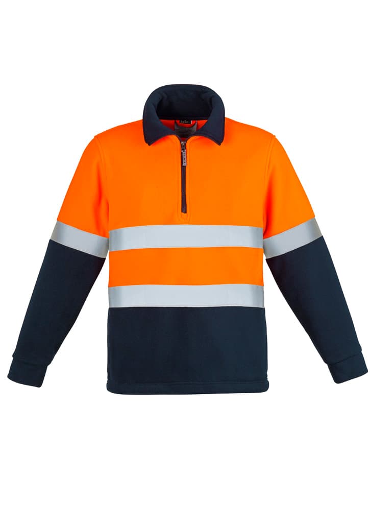 Unisex Hi Vis Polar Fleece Pullover - Hoop Taped — Orange/Navy